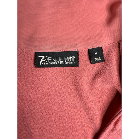 7th Avenue Design Studio Pink V-Neck Raglan Sleeve Top With Tie Collar & Ruched - Picture 2 of 7